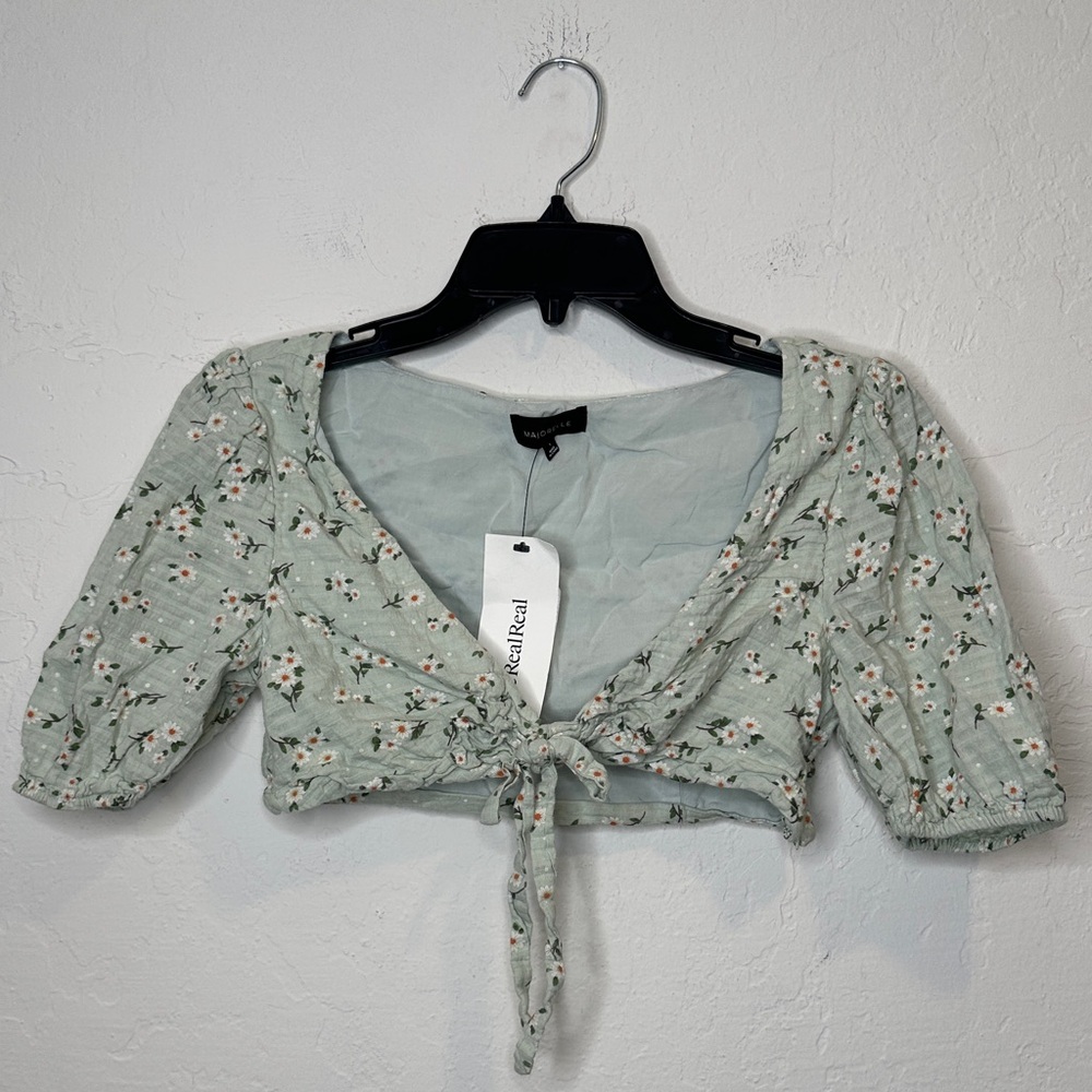 MAJORELLE Mint Floral Tie-Front Crop Top